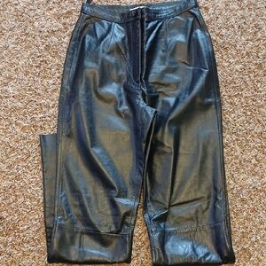 Apostrophe Black Faux Leather Straight-Leg Pants